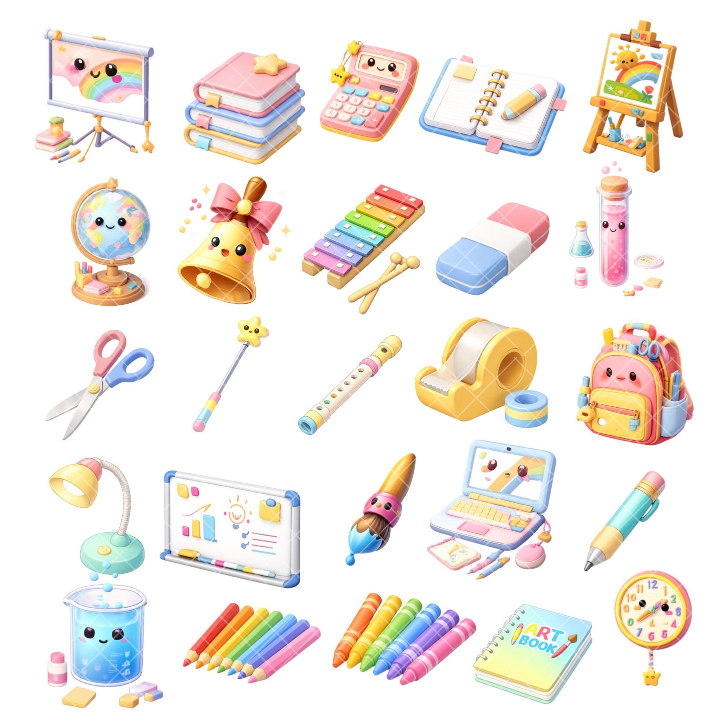 Classroom School 3D Clipart PNG Bundle – 50 Educational Tools, Desk Supplies & Math Icons