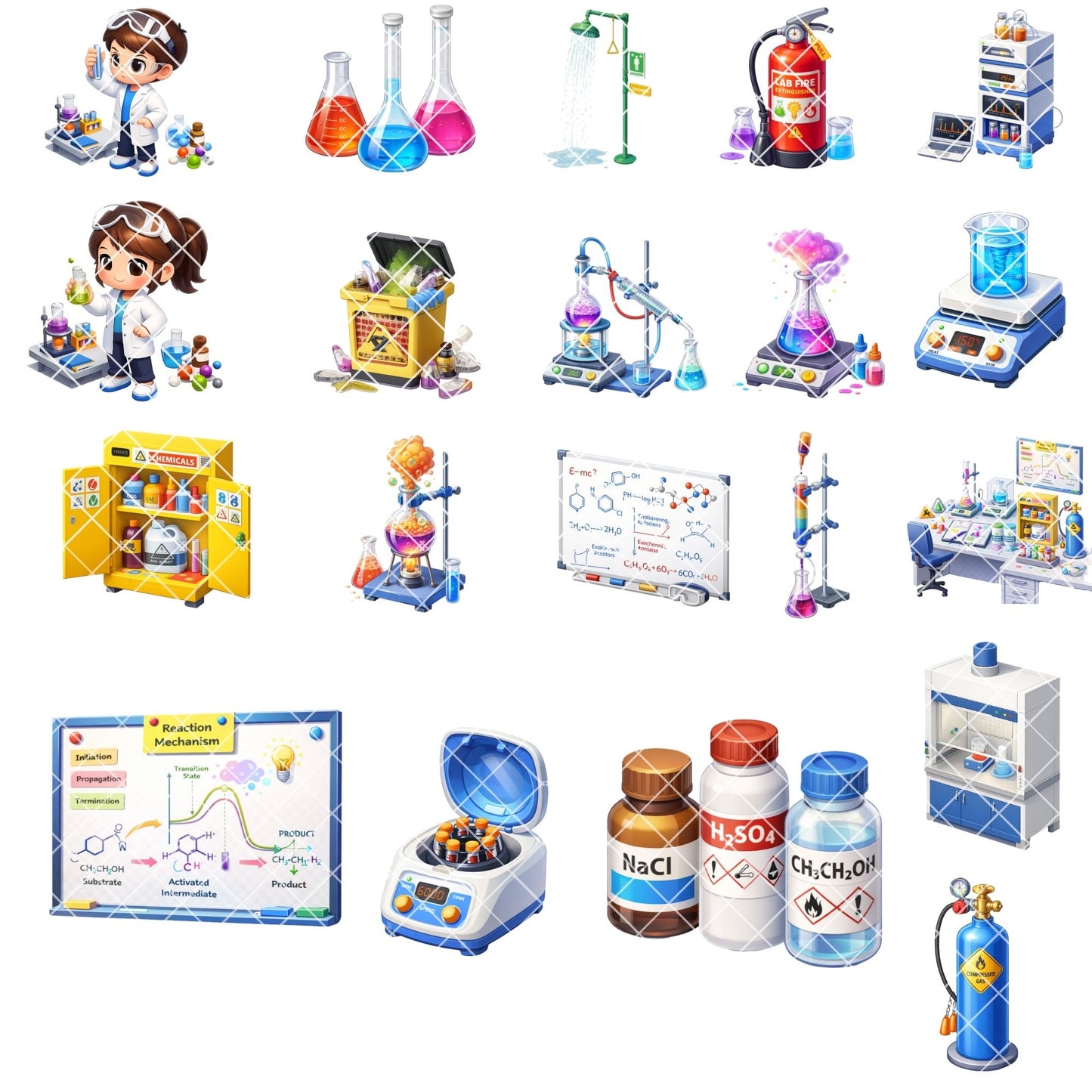 Chemist 3D PNG Clipart Set – Science Lab, Beakers & STEM Graphics (40 Files)