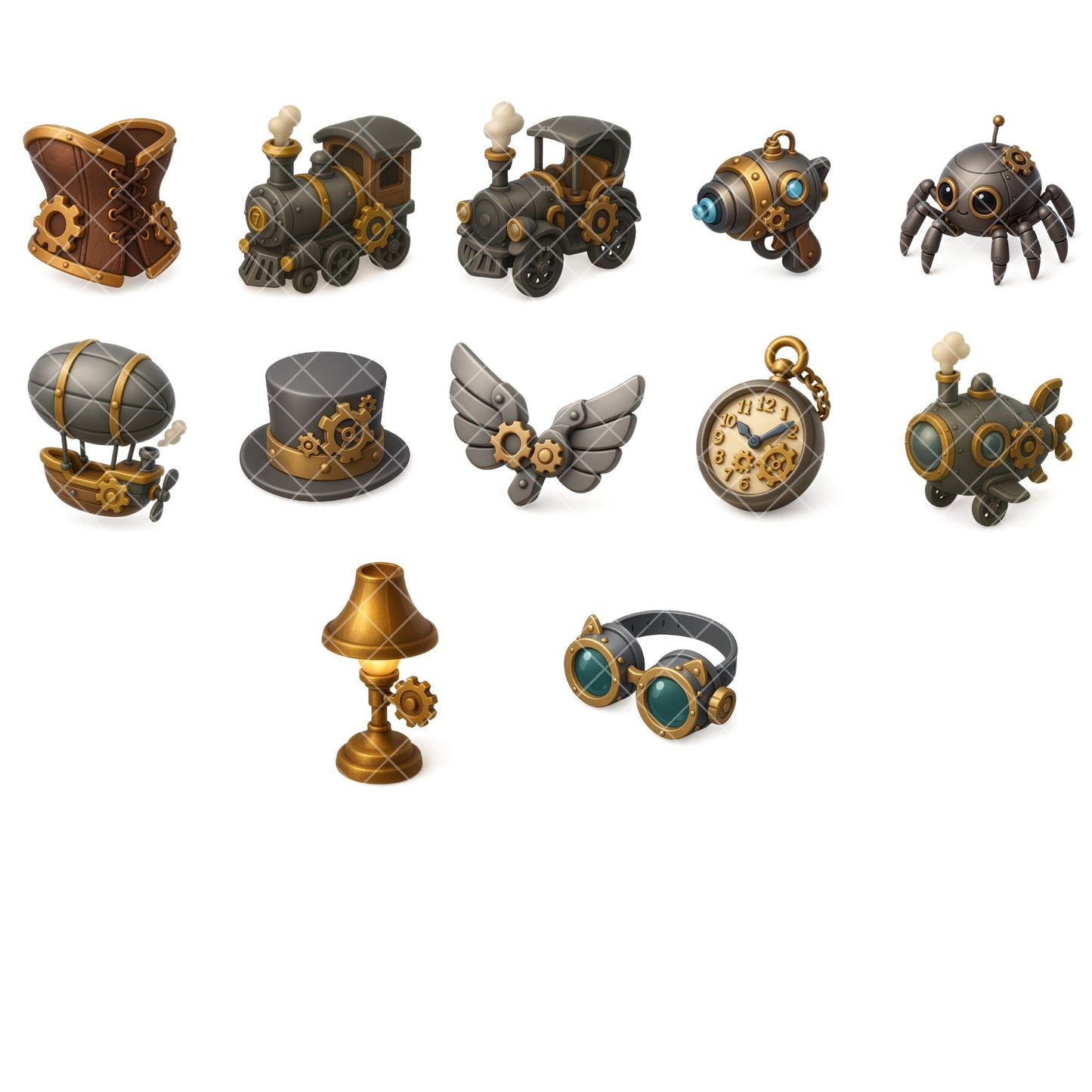 Steampunk Clipart PNG – Robots, Airships & Gears | Vintage Industrial 3D Steampunk Art (52 Files)