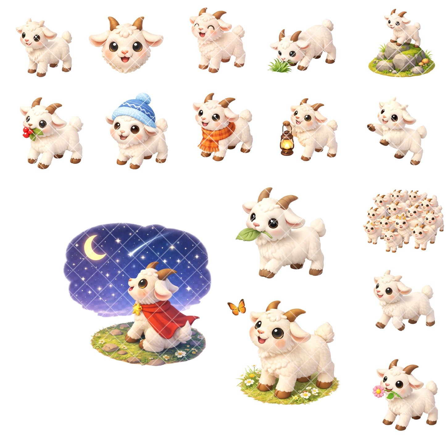 Goat 3D Clipart – 41 Baby Goat PNG Files – Cute Farm Animal Nursery Graphics for Sublimation & Kids Crafts