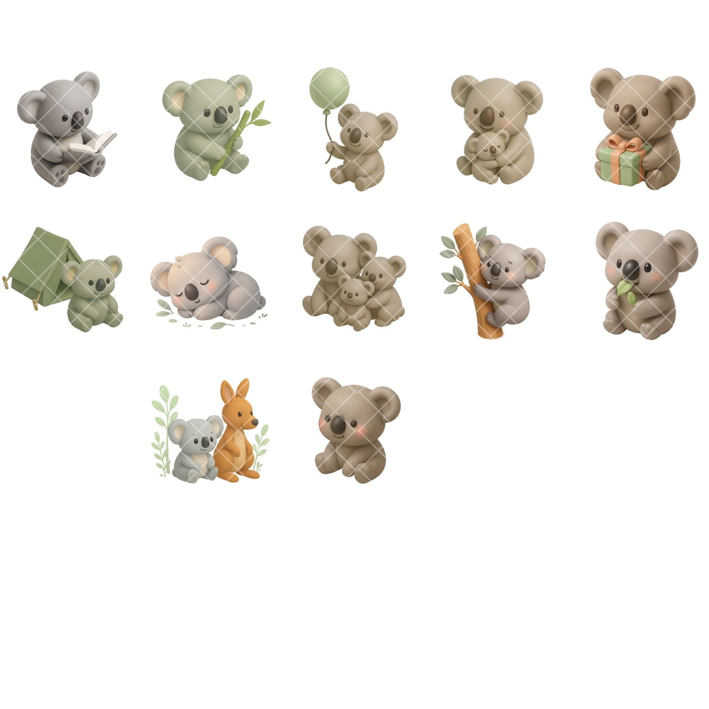 Koala 3D Clipart PNG | Cute Isometric Animal Illustrations | Nursery Art Clipart | Baby Shower PNG | Commercial Use