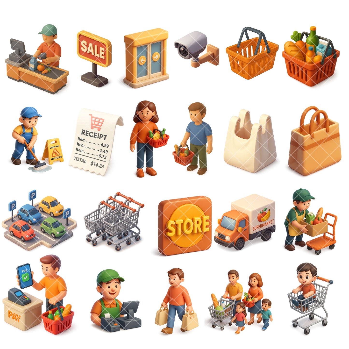 Supermarket Grocery Store Clipart – 60 3D PNG Files | Shopping Cart, Cashier, Food & Market Scenes