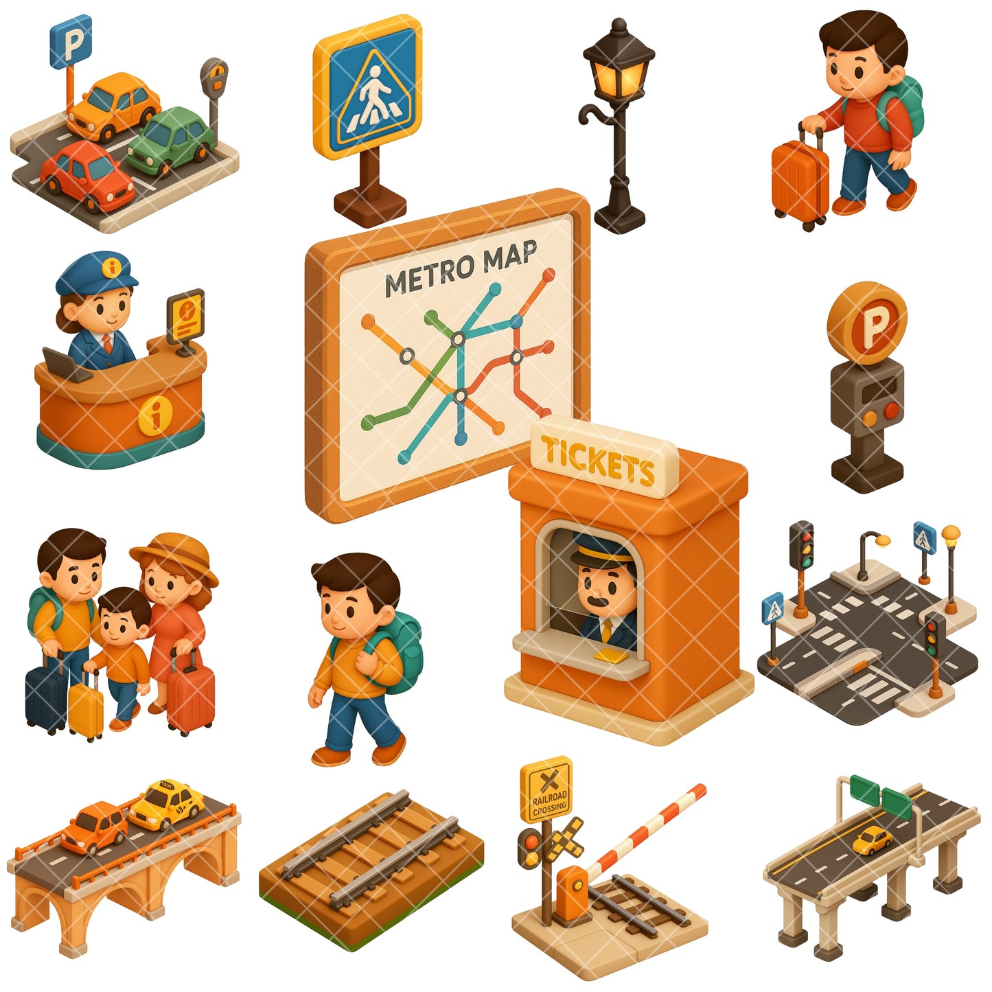 Subway Station Clipart Bundle – 3D Isometric City Transport PNG, Public Transit Graphics, Urban Train Station Icons, 65 PNG