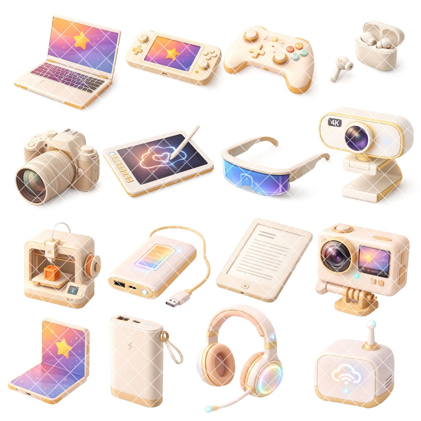Modern Tech Gadget 3D Clipart PNG Bundle – 50 Digital Devices for Blogs, Planners & Branding