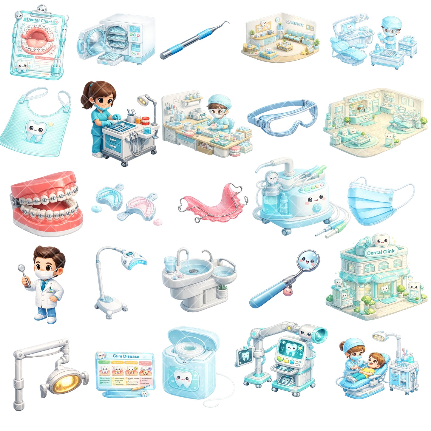Dentist 3D Clipart Bundle – Dental Tools & Kids Dentist PNG (49 Files) – Oral Health Graphics, Classroom & Dental Office Decor