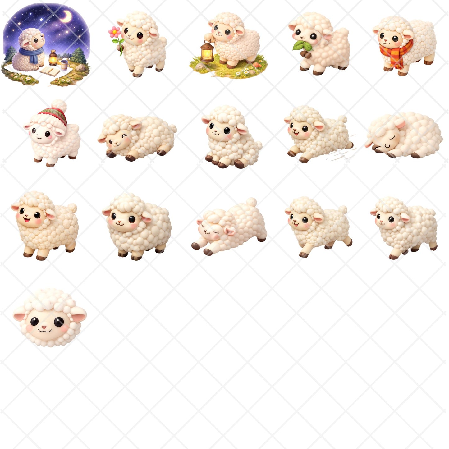 Cute Sheep 3D Clipart – 41 Lamb PNG Files – Farm Nursery Animal Graphics for Baby Shower & Sublimation