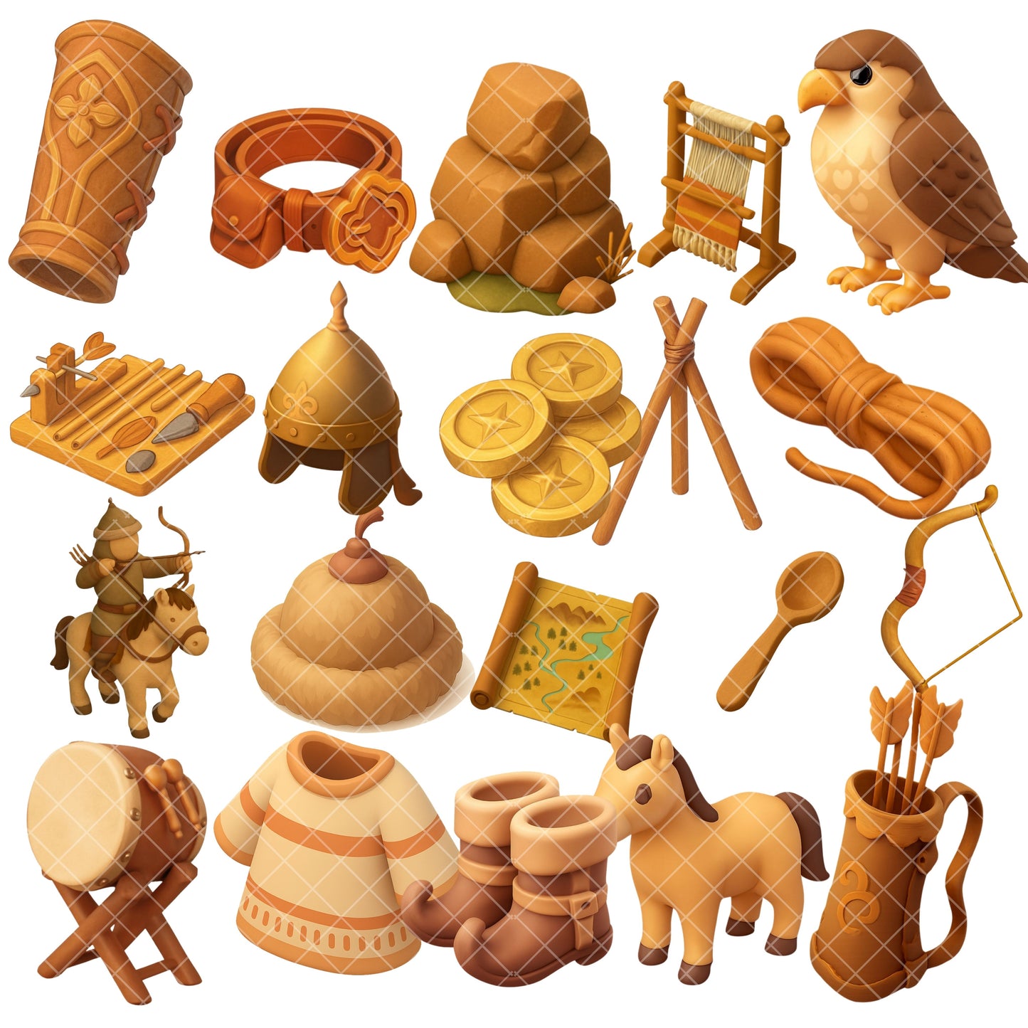 Mongol Empire 3D Clipart – 54 PNG Ancient Civilization Illustrations for History Lessons & Education