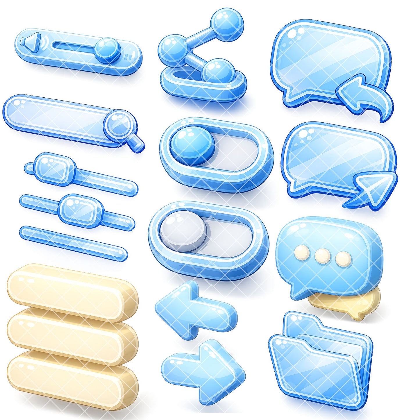 UI Interface Icons PNG Bundle – 50 Glossy App & Game Dashboard Icons for Web & Mobile Design