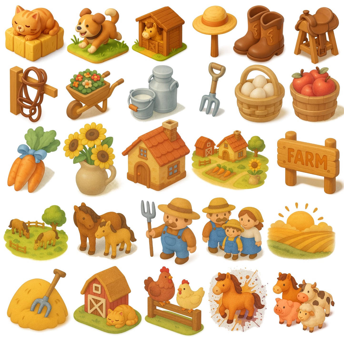 Horse Farm PNG Bundle – 54 Cute Farm Animal Clipart | Horses, Barn, Tractor, Farmer
