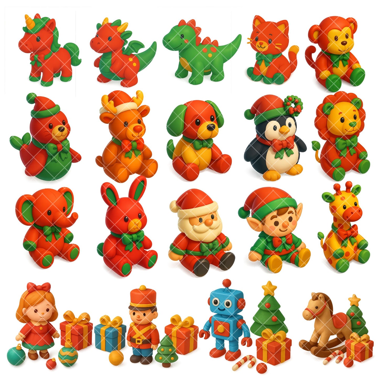 Christmas Toy Clipart Bundle – 3D Isometric Holiday PNG, Santa Toys, Gift Shop Clipart, Kids Christmas Graphics, 62 PNG Files