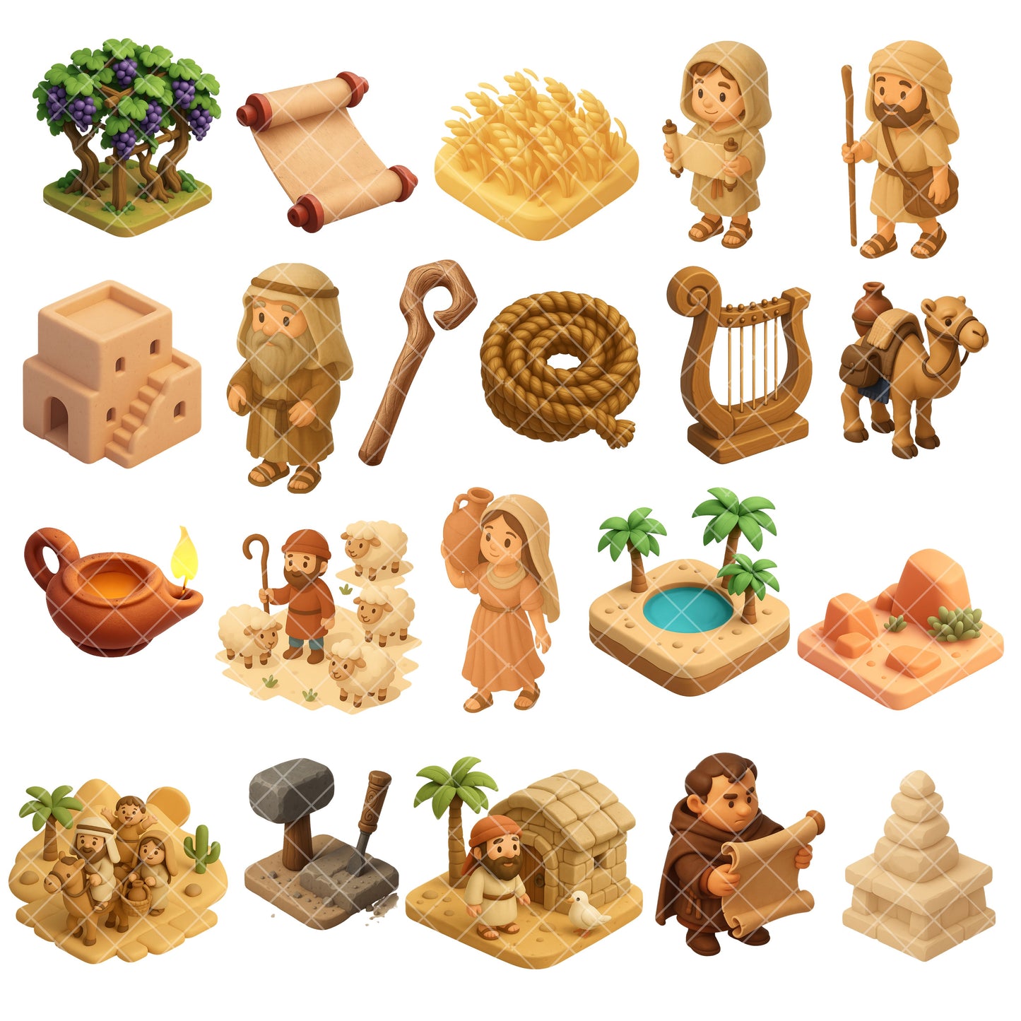 Old Testament Bible Clipart PNG Bundle – 60 Christian Characters & Bible Story Graphics (Digital Download)
