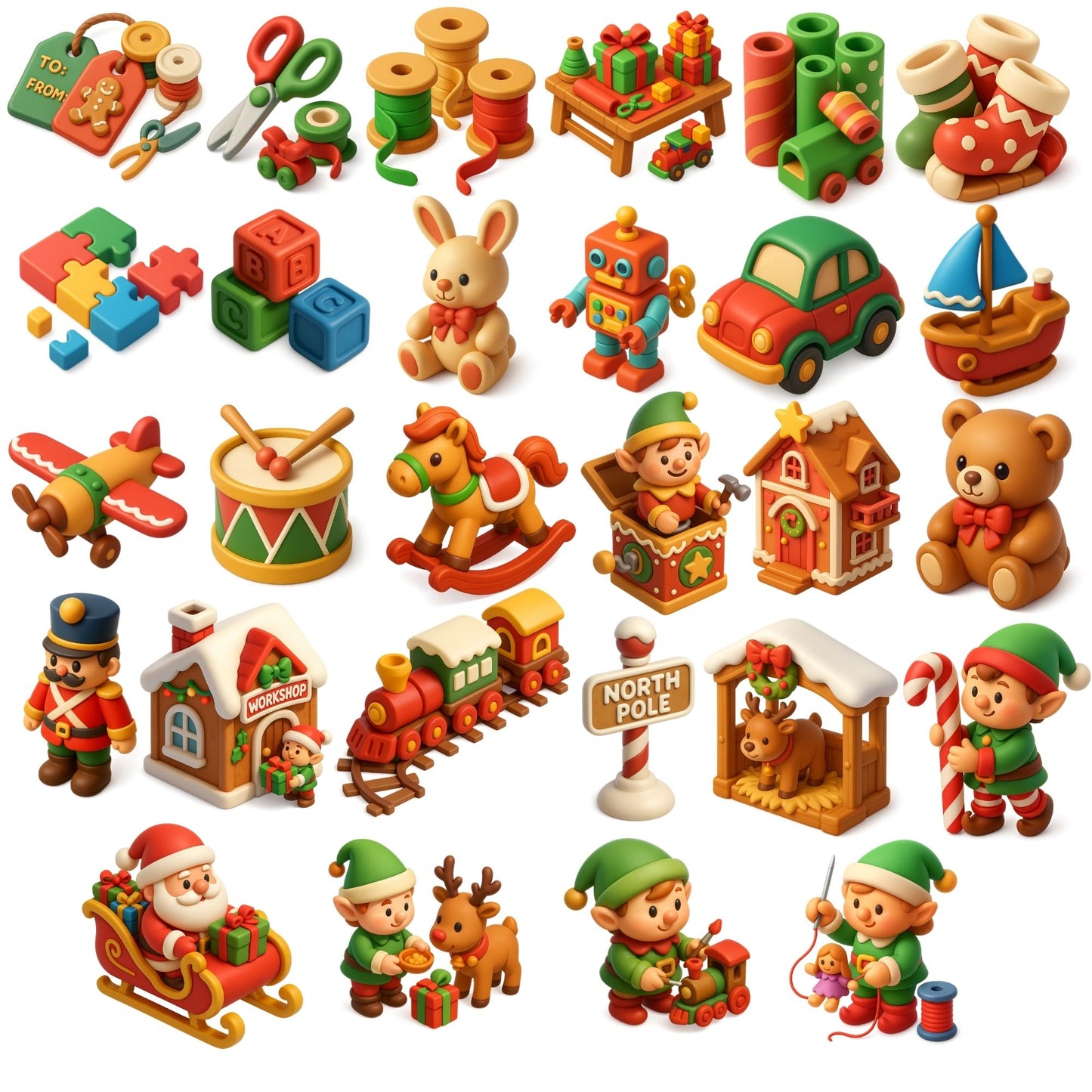 Santa’s Workshop 3D Clipart – Elves, Toys & Christmas PNG Bundle (55 Files)