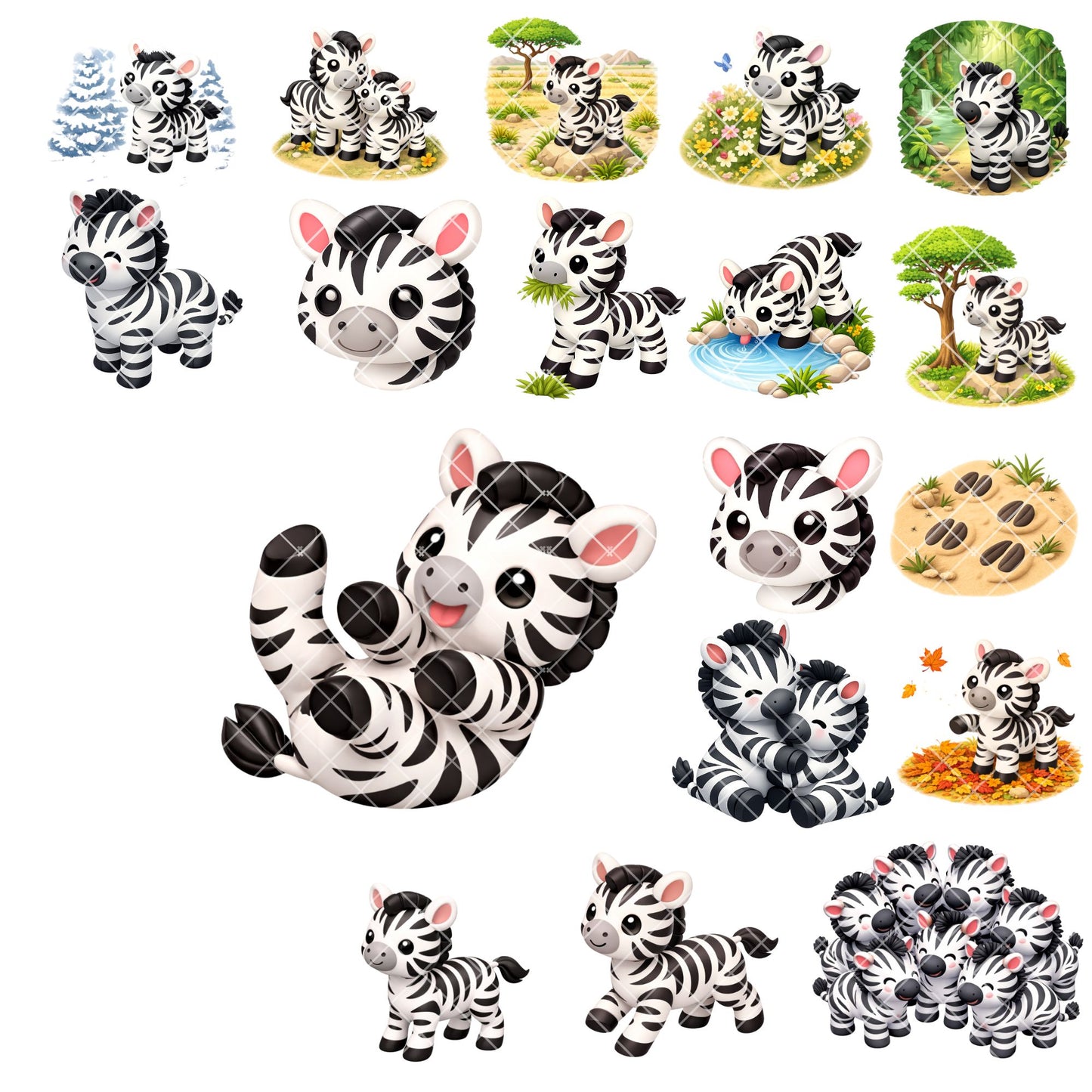Zebra 3D Clipart – 43 Baby Zebra PNG Files – Cute Safari Jungle Animal Graphics for Nursery & Sublimation