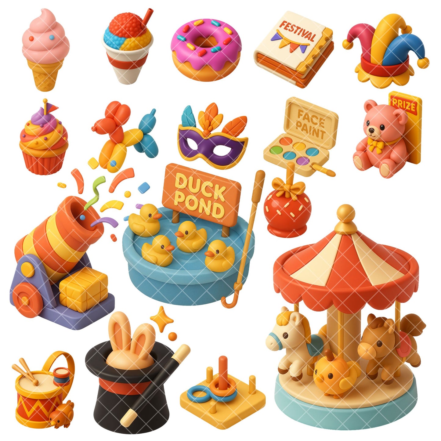 Carnival Clipart Set – 3D Circus & Fairground PNGs | Festival Fun Clipart, Kids Party Graphics, Digital Download (53 Files)