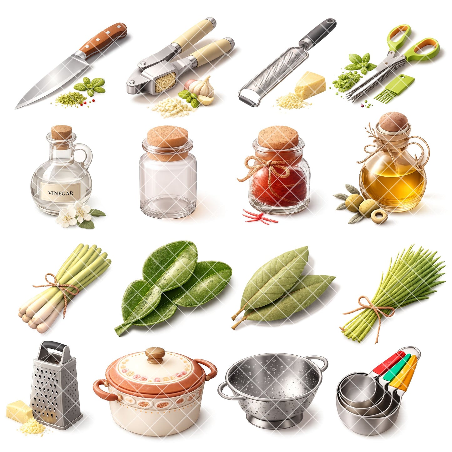 Kitchen Herbs Clipart PNG Bundle – 50 Cooking Utensils, Vegetables & Spices | Culinary Digital Download