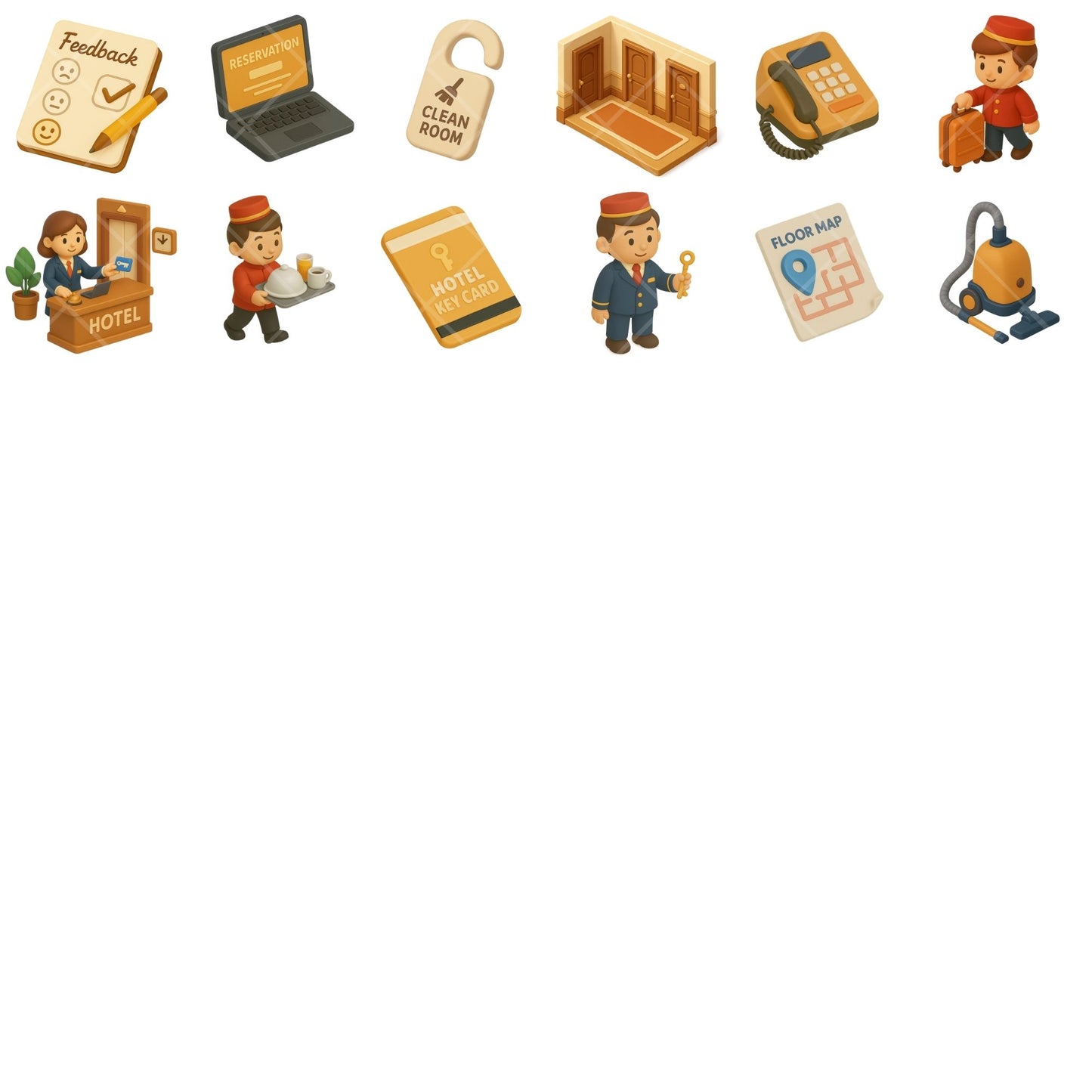 Hotel Staff Clipart Bundle, Hospitality PNG Icons, Receptionist Concierge Bellhop Graphics for Planners