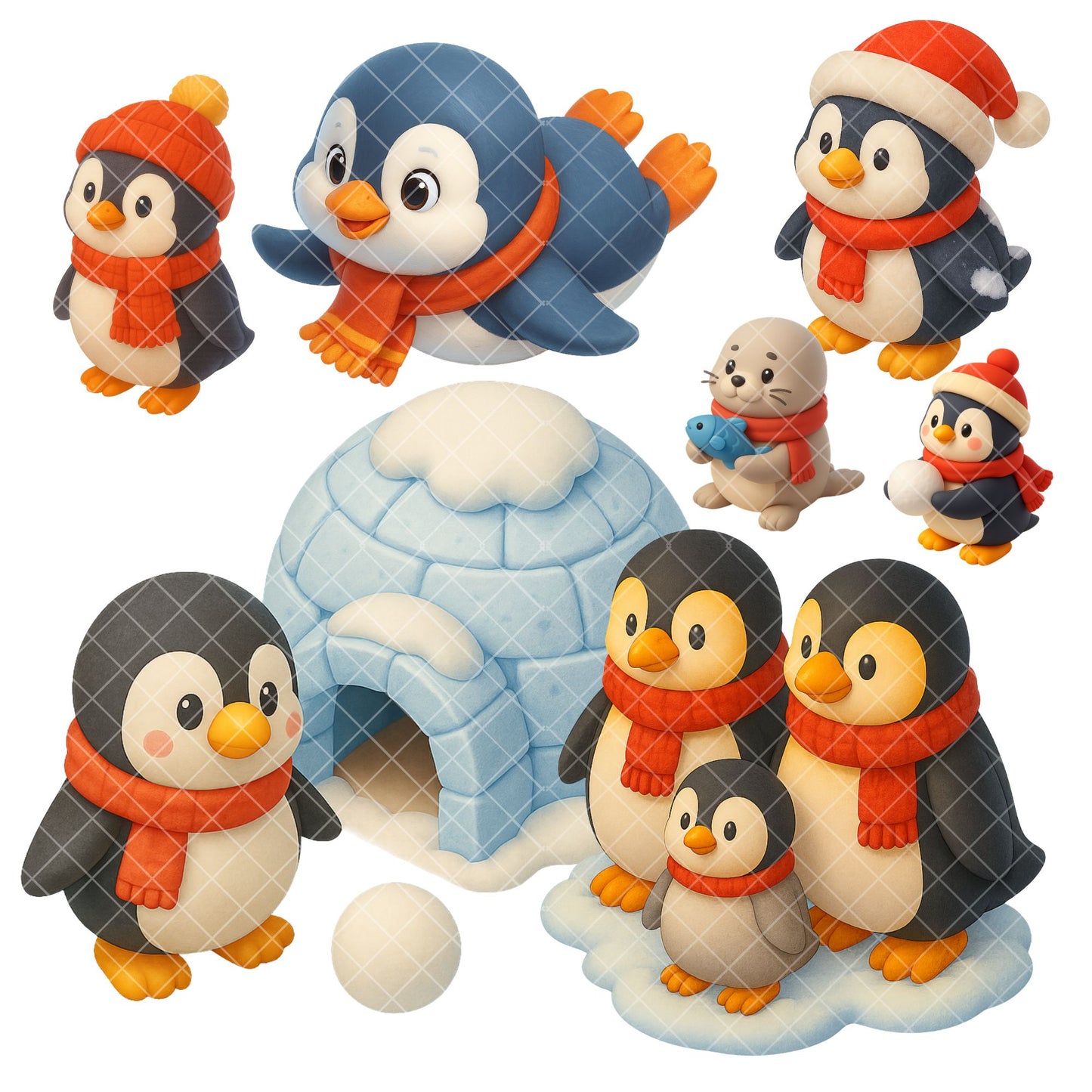 Winter Animal Clipart – Watercolor Snow PNG Bundle, Cute Christmas Animals, Cozy Winter Graphics (58 Files)