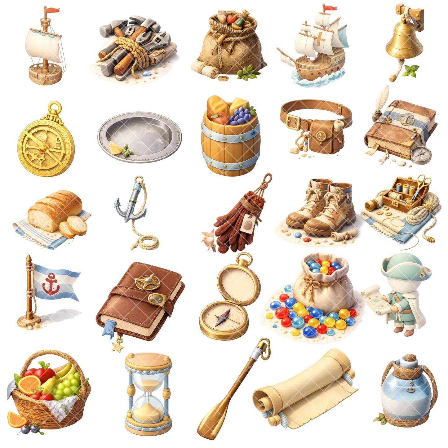 Early European Exploration 3D Clipart PNG Bundle – 55 Age of Discovery History Graphics for Classroom