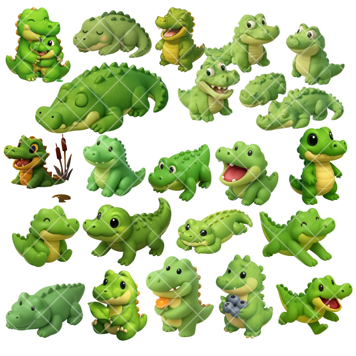 Cute Crocodile 3D Clipart Set – Jungle Animal PNG for Kids & Nursery (44 Files)