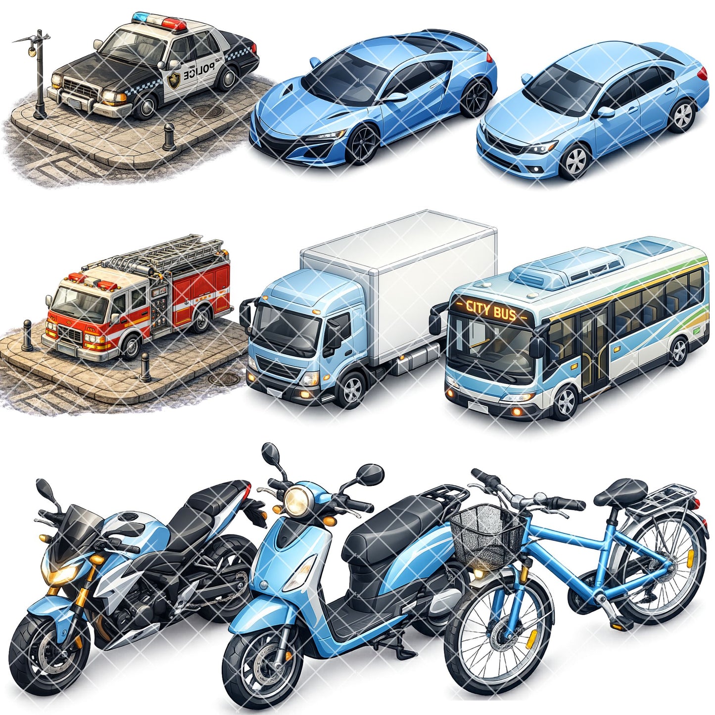 Modern Urban Props 3D Clipart PNG Bundle – 50 City Map & Game Asset Graphics for Isometric Design
