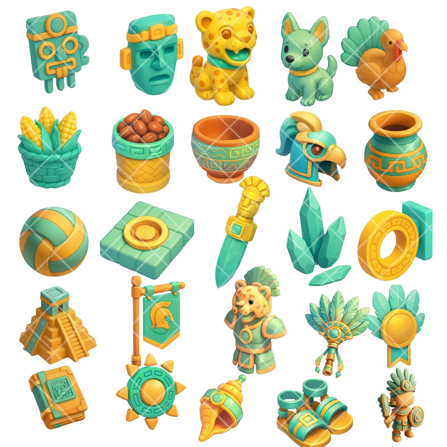 Aztec Civilization 3D Clipart – 55 PNG Ancient Culture Illustrations for History Projects & Education