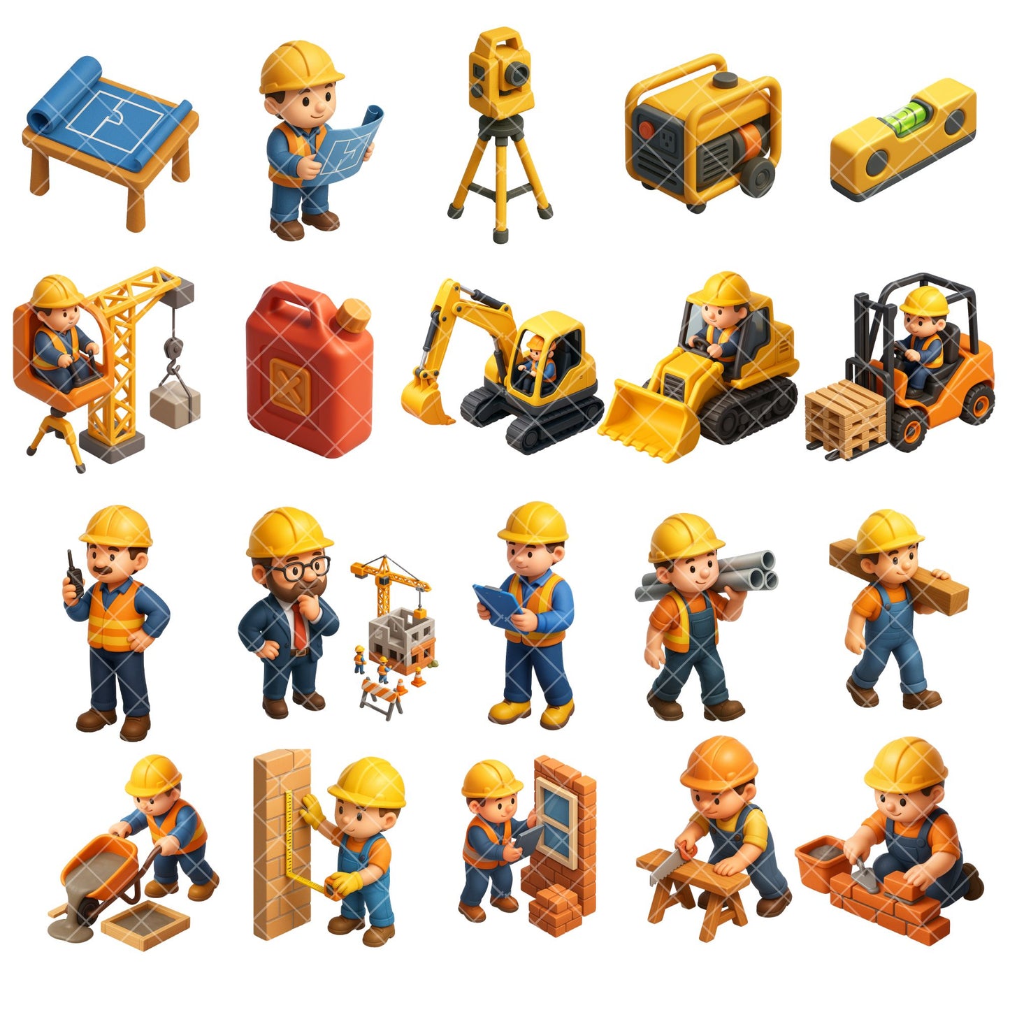 Construction Site Clipart – 65 3D PNG Files | Builders, Tools, Machinery, Trucks & Workers