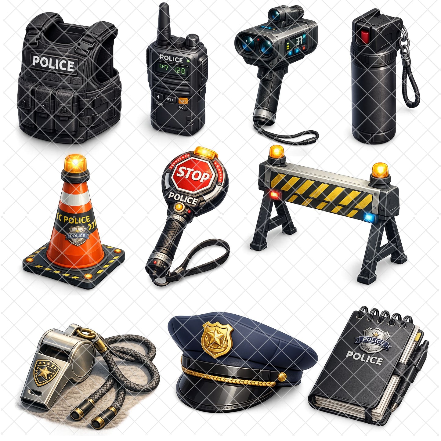Police 3D Clipart PNG Bundle – 48 Officers, SWAT, Detectives & K9 Unit Graphics for Classroom & Crafts