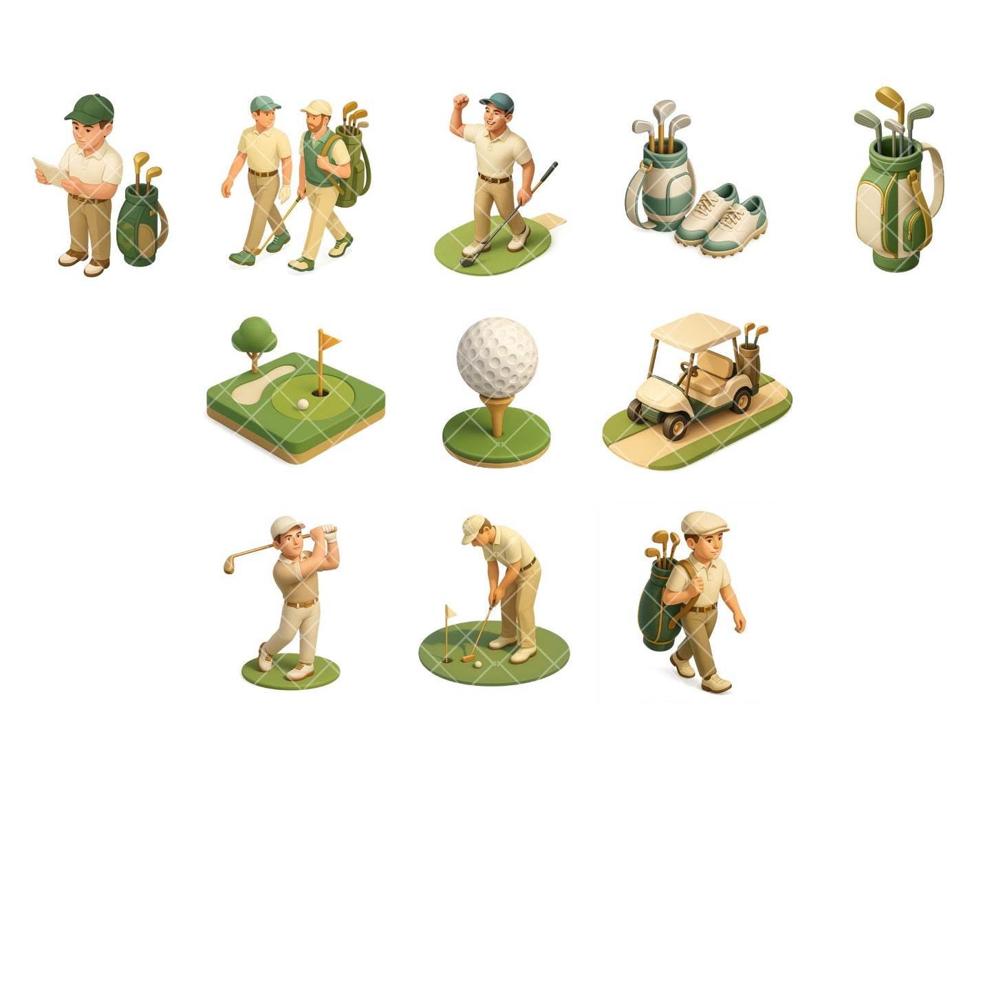 Golf 3D Clipart PNG | Isometric Golf Illustrations | Country Club Clipart | Sports PNG Bundle | Commercial Use