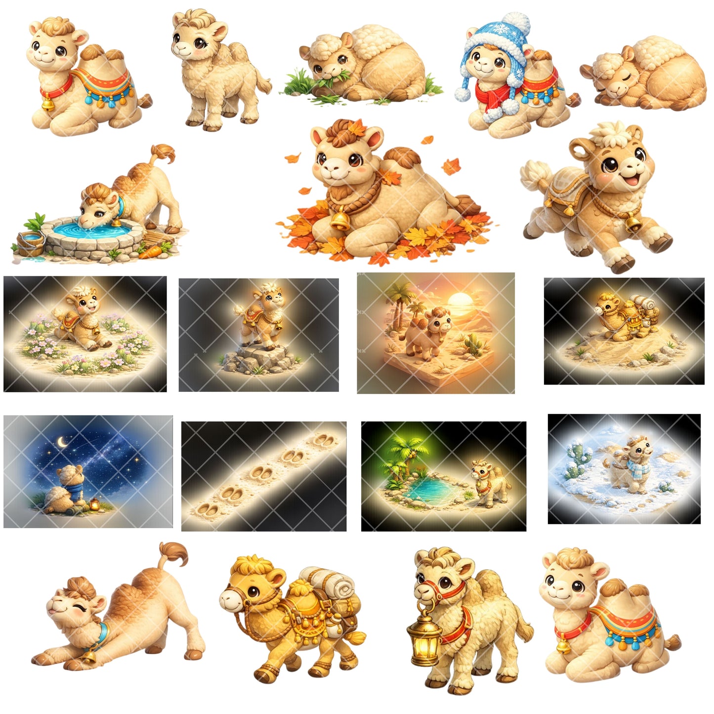 Camel Clipart Bundle – 3D Isometric PNGs (43 Files) – Cute Desert Camel Graphics, Kids & Safari Design