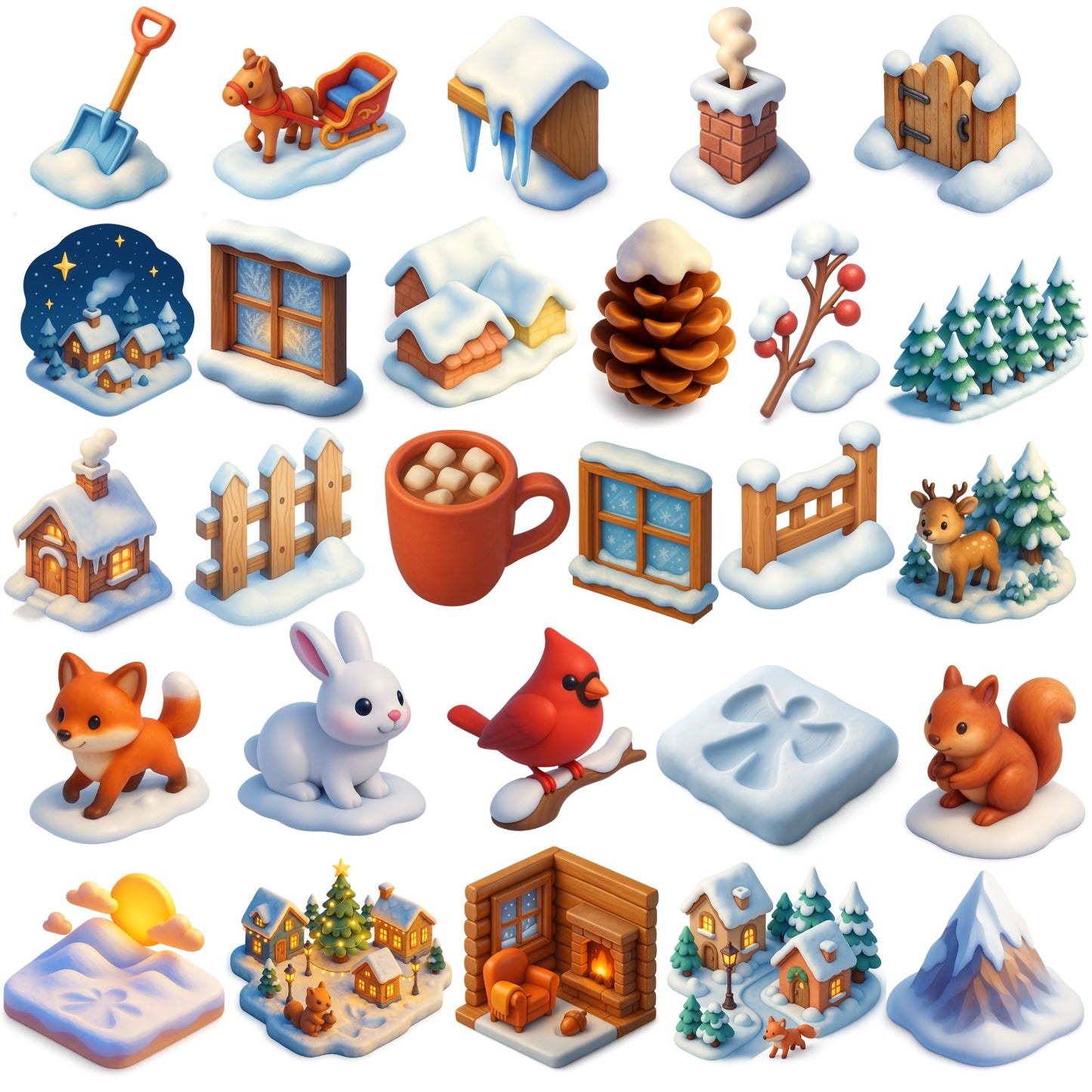 Winter Wonderland Clipart – Cozy Snow Village PNG Bundle (54 Files) | Christmas Winter Town Art
