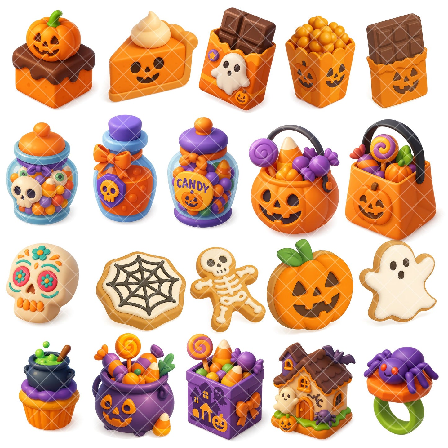 Halloween Candy Clipart Set – Cute 3D Spooky Treats PNG | Candy Corn, Cupcakes, Stickers & Party Decor