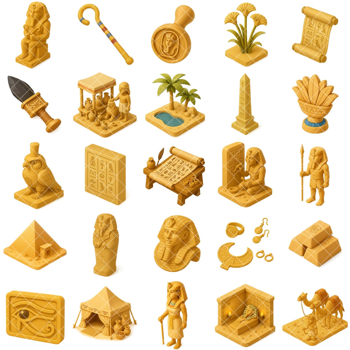 Ancient Egypt 3D Clipart Bundle – Pharaohs, Pyramids & Gods PNG, History Classroom Graphics for Teaching, Crafts & Projects, 64 PNG