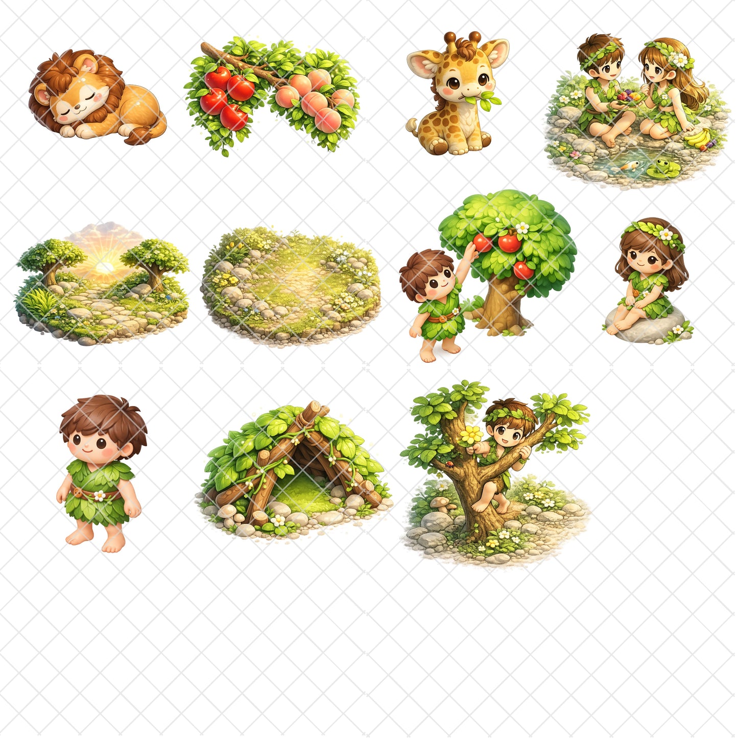 Adam and Eve 3D Clipart PNG Bundle – 60 Creation Story Graphics for Sunday School & Bible Crafts