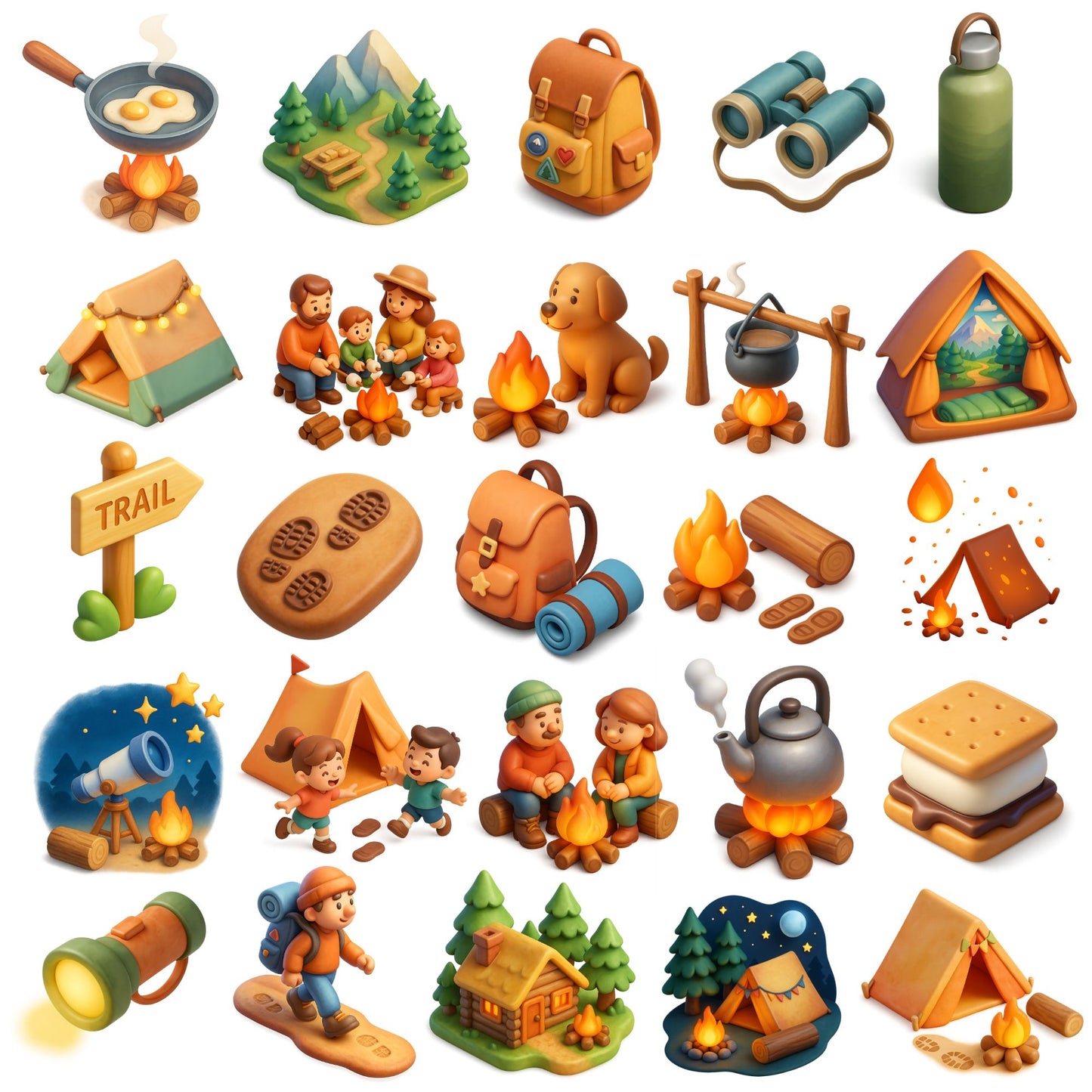 Summer Camping Clipart Bundle – Outdoor Adventure PNGs (55 Files) | Family Campfire, Tent & Hiking Art