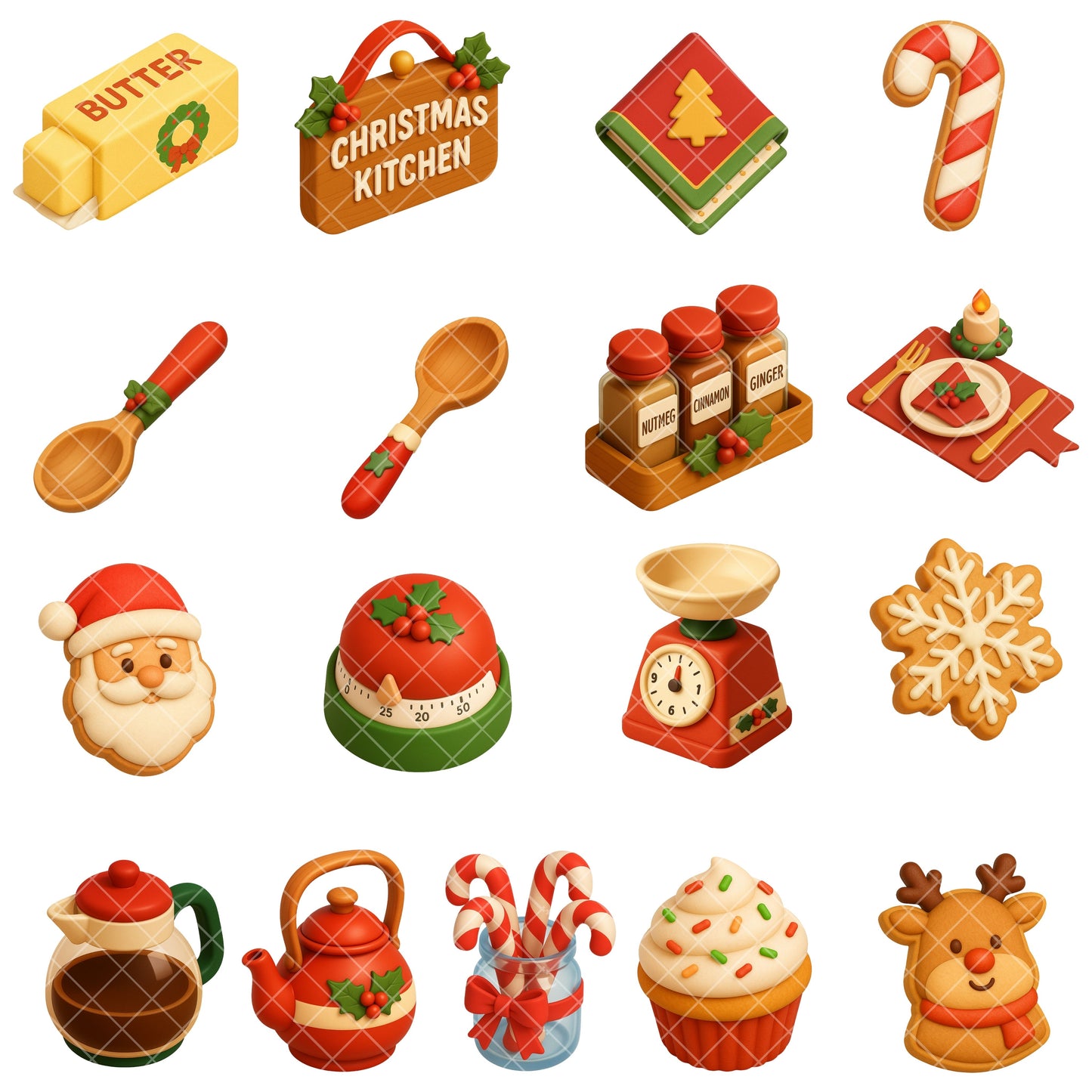 Christmas Baking Clipart Bundle – 3D Kitchen Holiday PNG, Cookies & Desserts Clipart, Festive Baking Tools, Cozy Christmas Graphics, 63 PNG