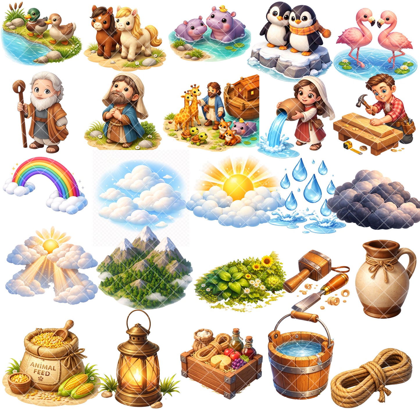 Noah’s Ark 3D Clipart – Bible Story Animal PNG Bundle for Kids (55 Files)