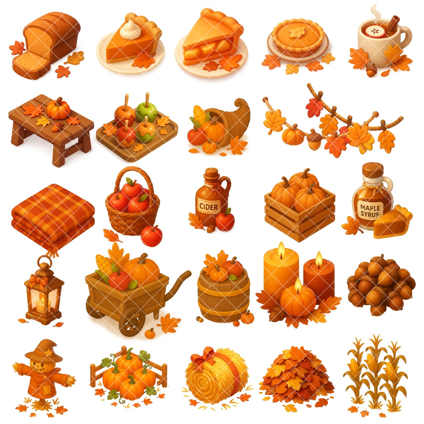 Thanksgiving Feast Clipart Bundle – 3D Autumn Food PNG Set, Fall Dinner Illustrations, Thanksgiving Food Clipart, 54 PNG Files