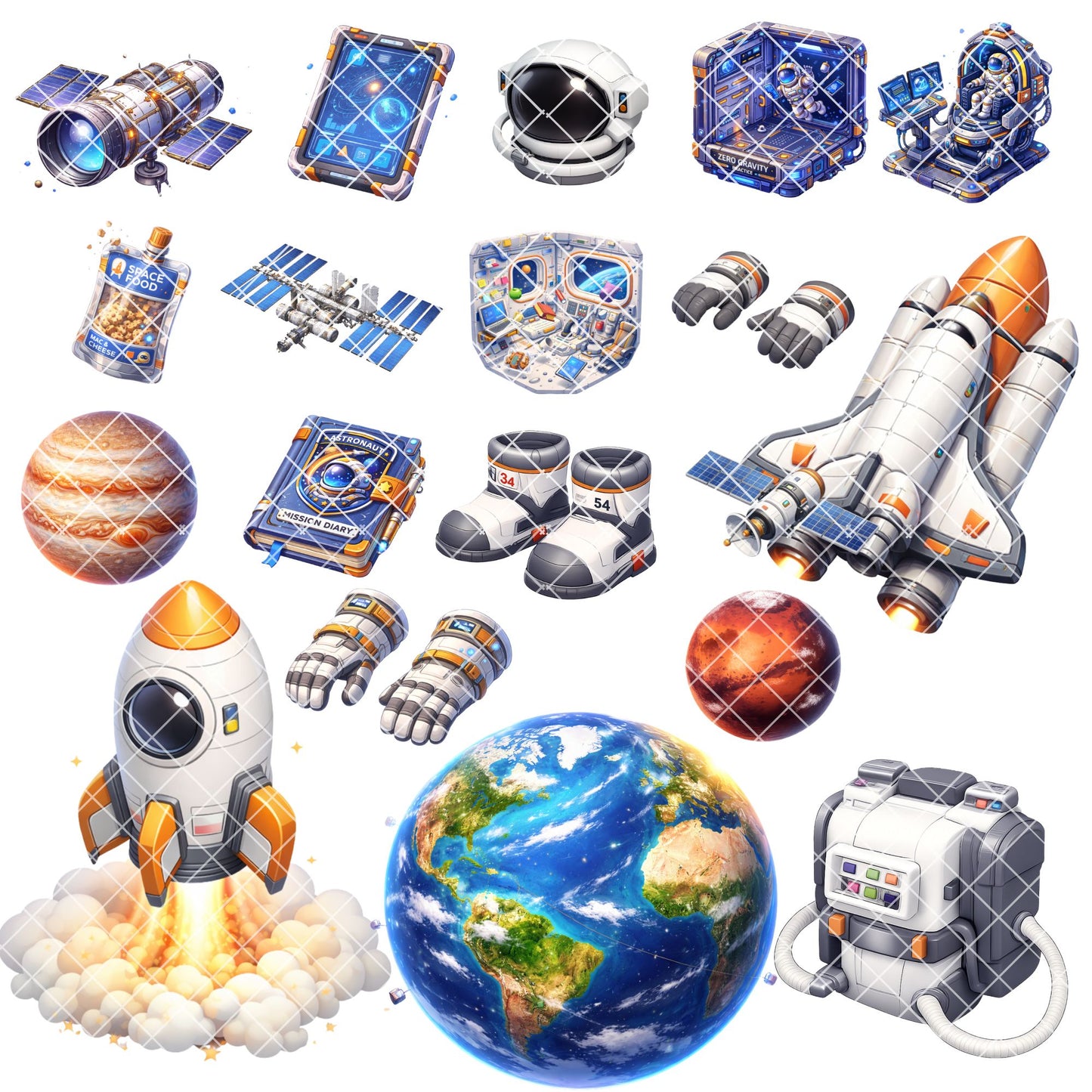 Astronaut 3D Clipart Bundle – 44 Space PNG Files – STEM Classroom Decor, Kids Crafts & Party Printables