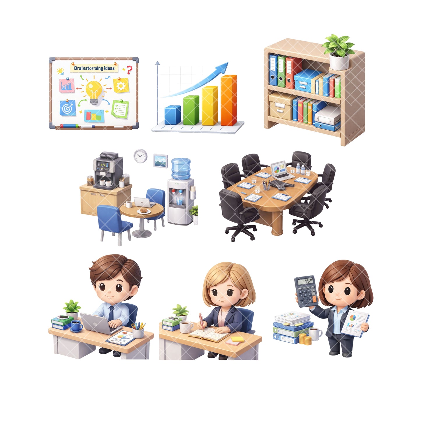 Office Worker PNG Clipart Bundle, Cute Business People & Office Supplies, Commercial Use Clipart, Digital Planner Graphics, 48 PNG