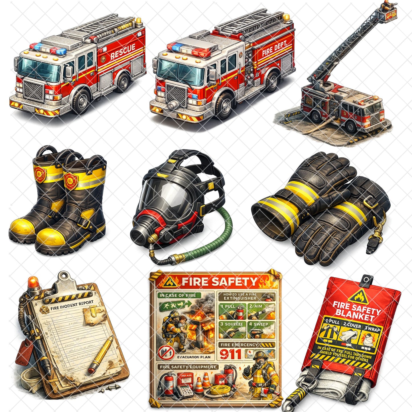 Firefighter 3D Clipart PNG Bundle – 47 Cartoon Fire Truck & Emergency Services Graphics