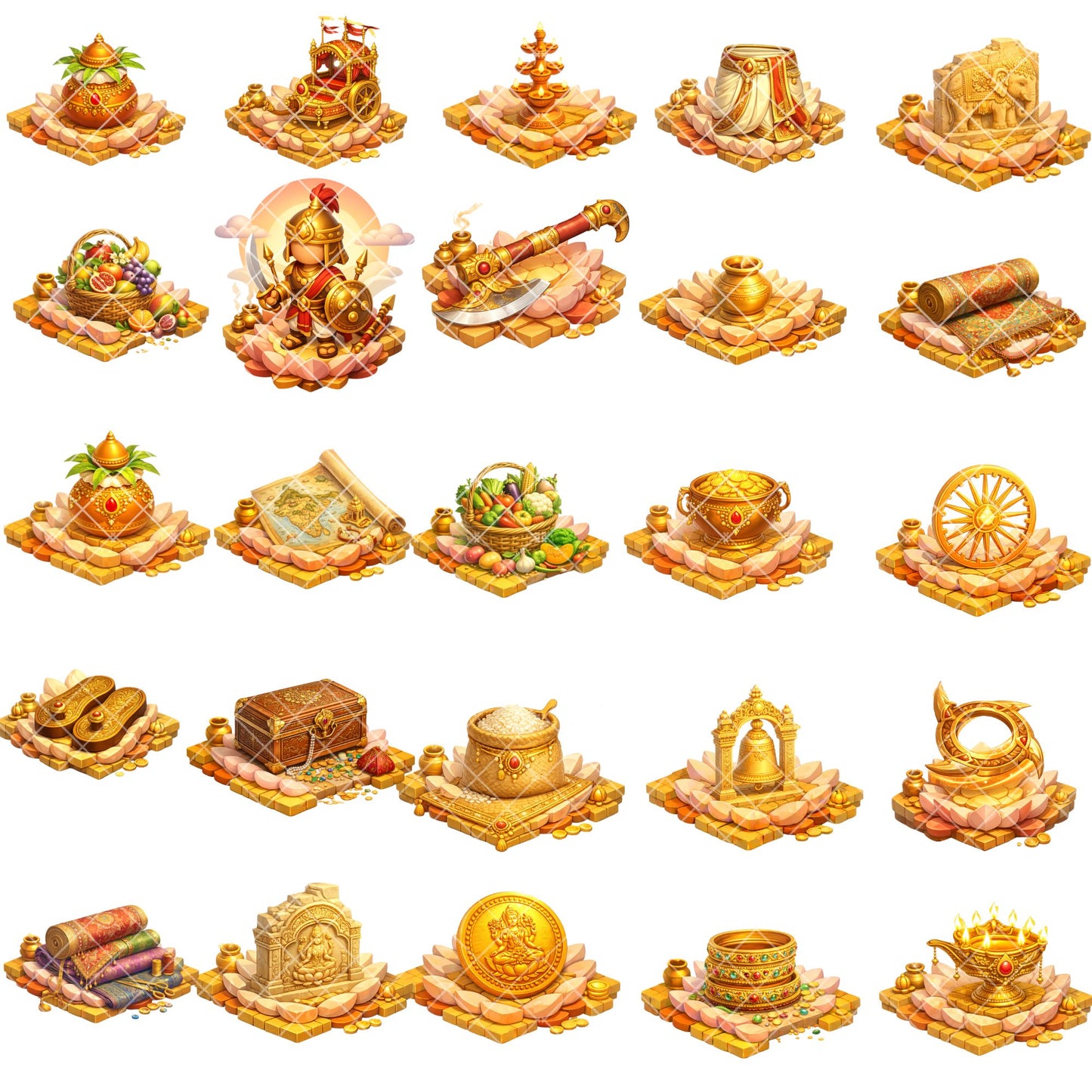 Ancient India Clipart – 56 Cultural PNG Files – Mandala, Peacock & Indian Heritage 3D Graphics