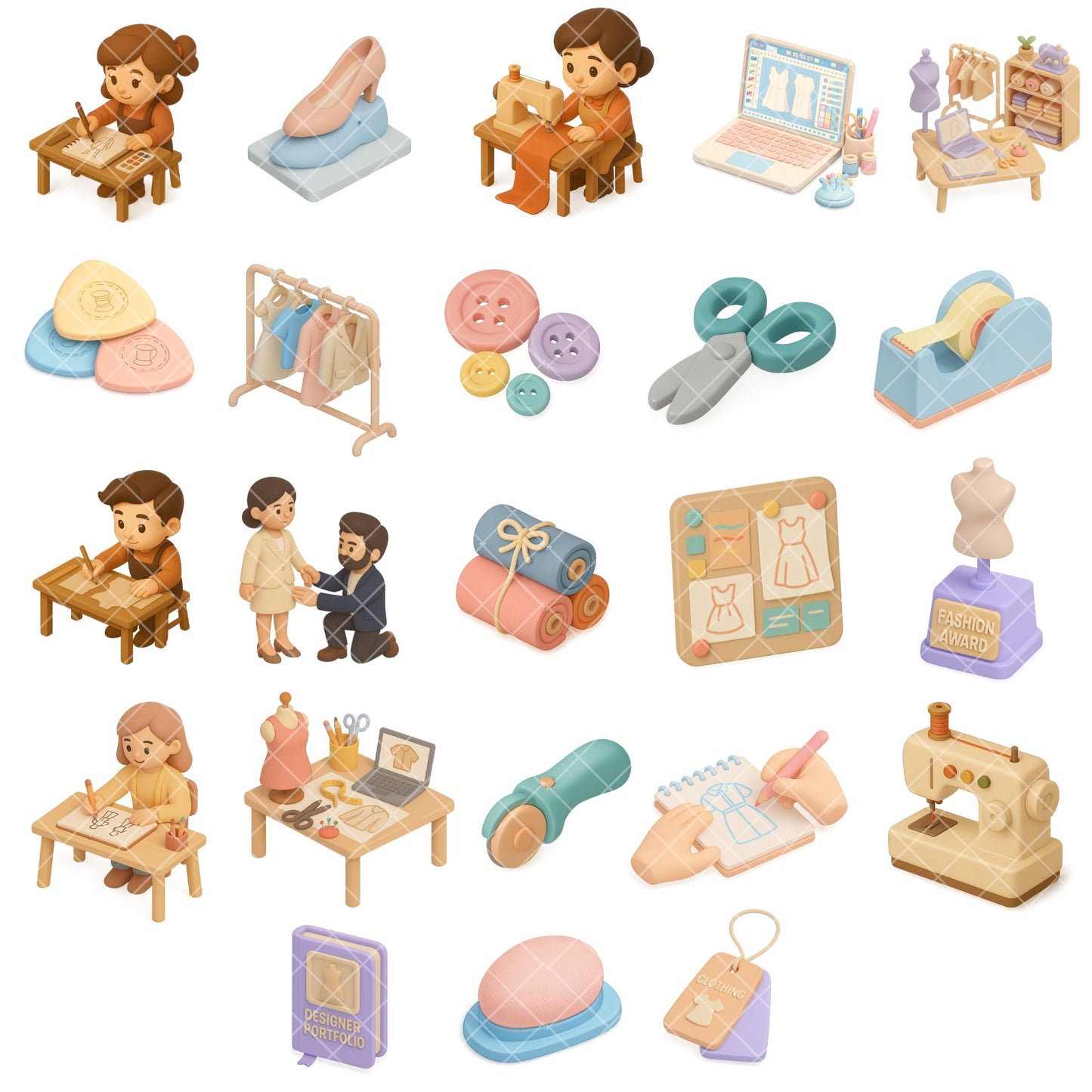 Fashion Designer Clipart Bundle, Sewing PNG Graphics, Tailor & Dressmaking Icons for Planners