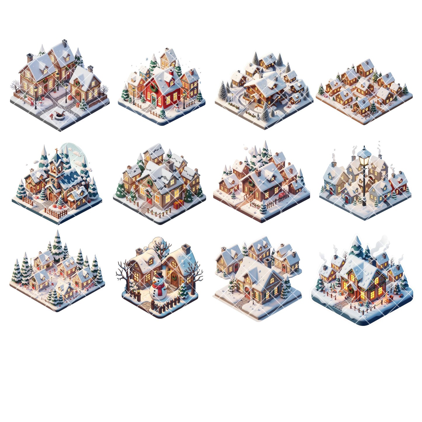 Winter Village Clipart – 52 Christmas Town PNG Graphics | Snowy Houses, Cozy Cabins, Holiday Village 3D Art