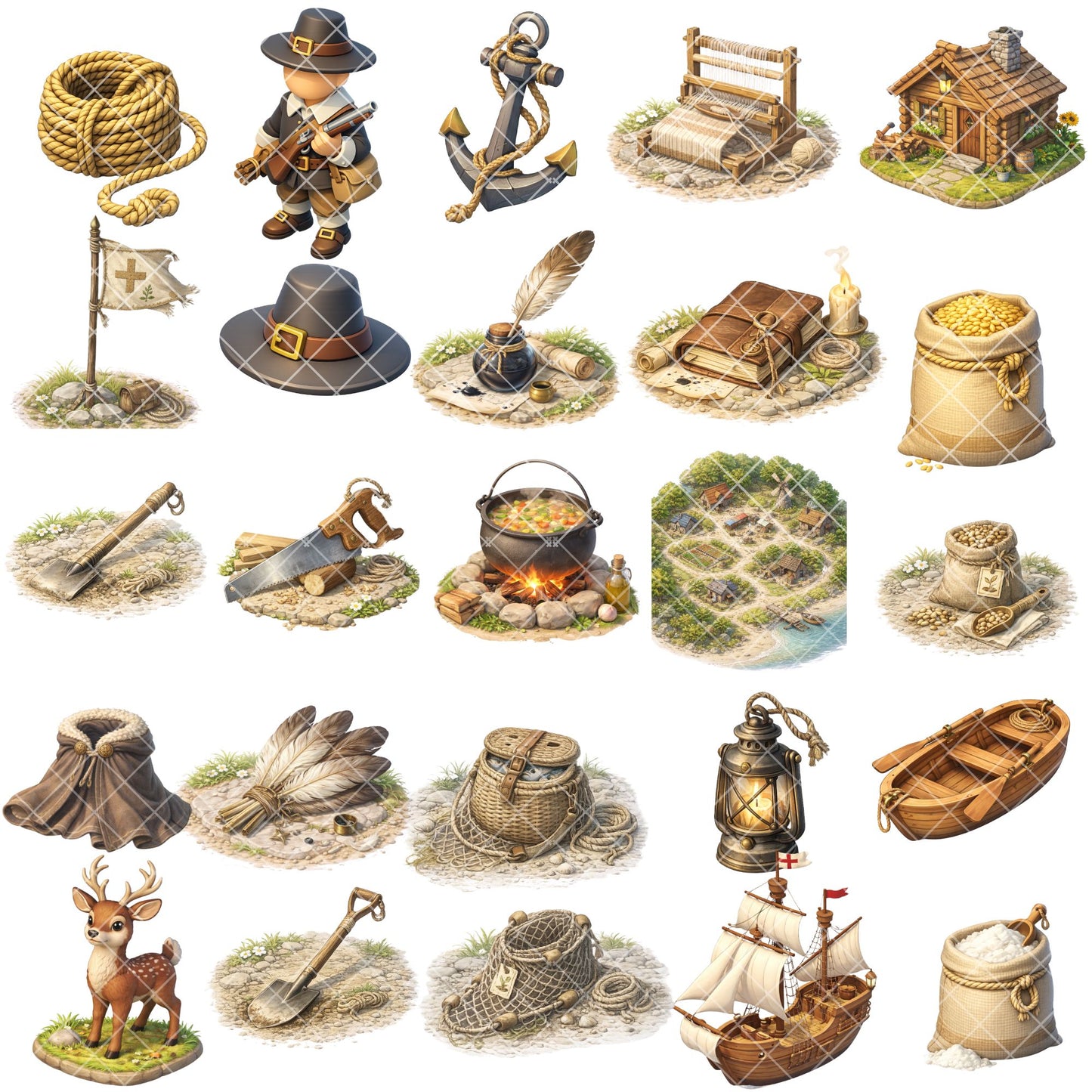 Plymouth Pilgrims Clipart – 53 Colonial PNG Files – Mayflower Ship, Thanksgiving & Colonial Life Graphics
