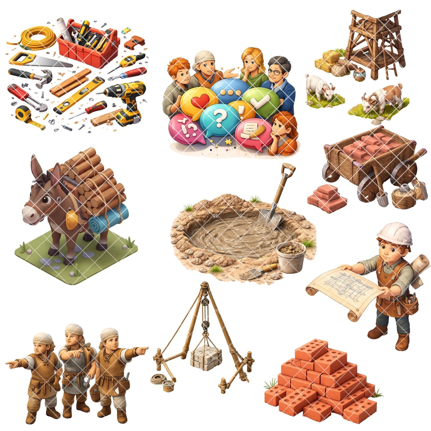 Tower of Babel Clipart – 60 Biblical PNG Files – Bible Story Builders, Christian Classroom & Sunday School Graphics