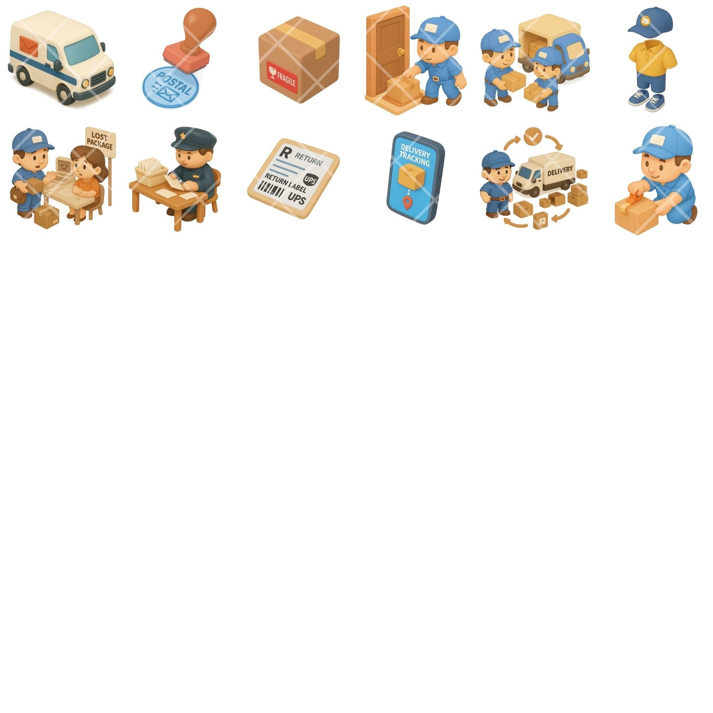 Mail Carrier Clipart Bundle, Cute Delivery PNG Icons, Courier & Shipping Graphics for Small Business
