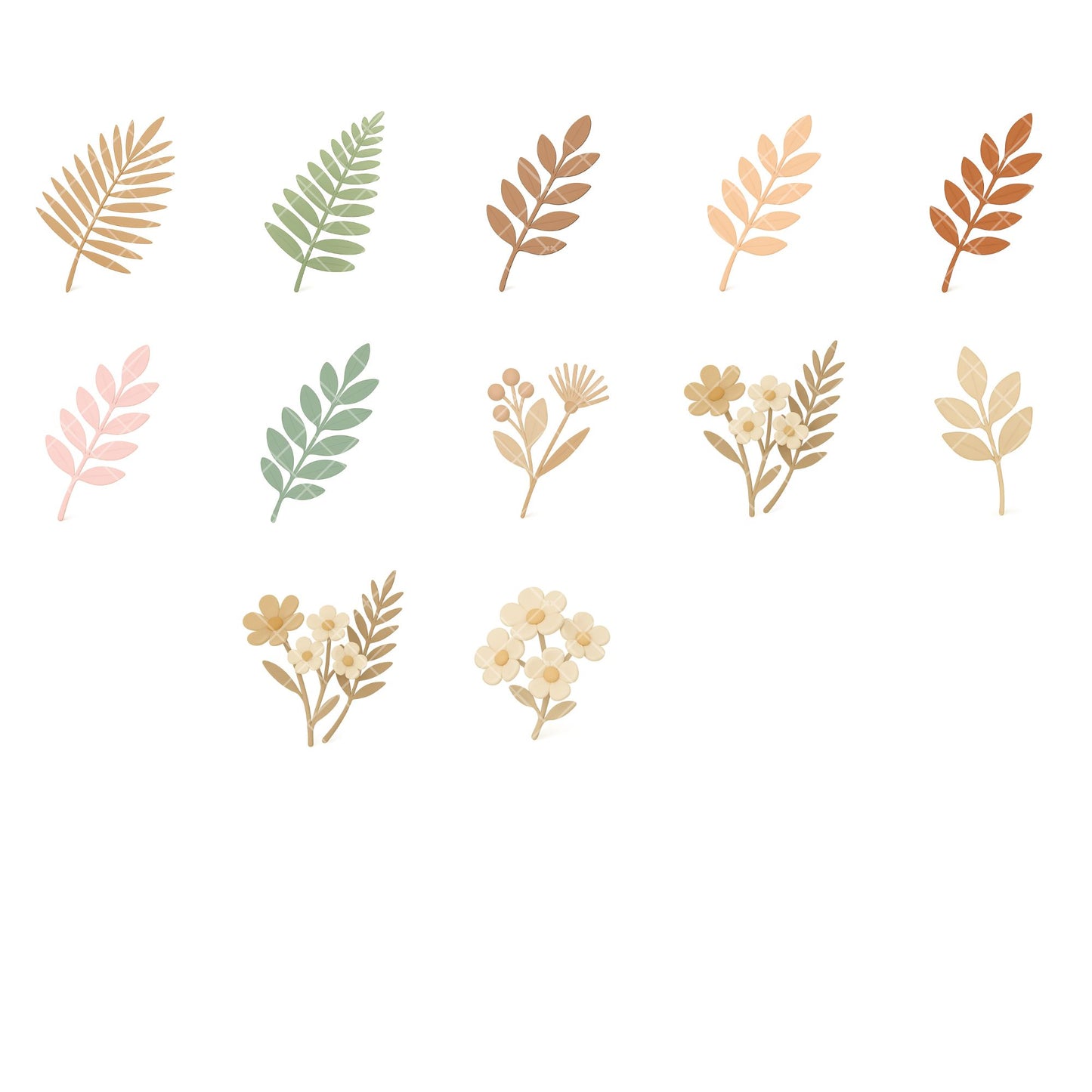 Boho Floral 3D Clipart PNG | Neutral Flower Graphics | Wedding Invitation Flowers | Boho Branding Elements | Commercial Use