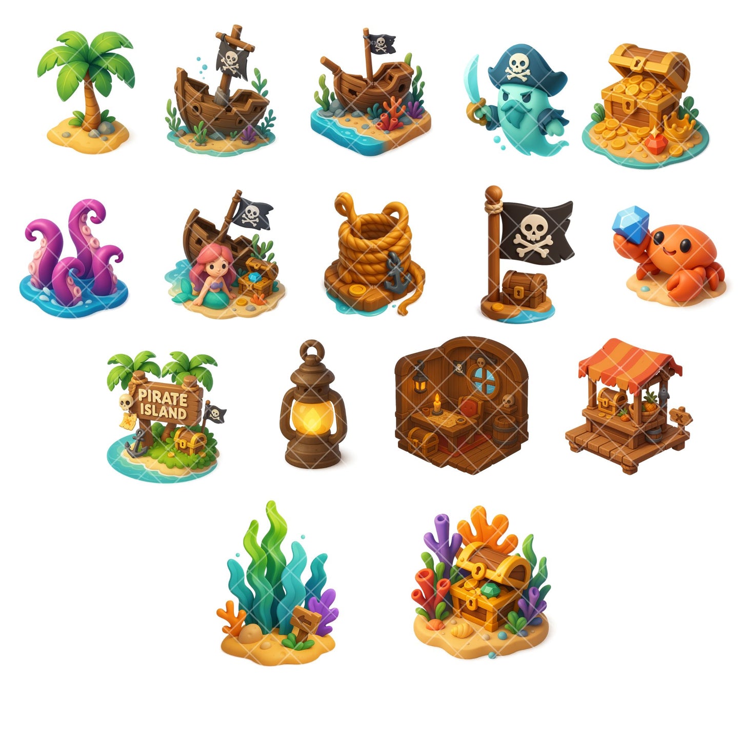 Pirate Clipart 3D – Pirate Ship, Treasure & Island PNG | Kids Party, Game Assets & Adventure Art (66 Files)