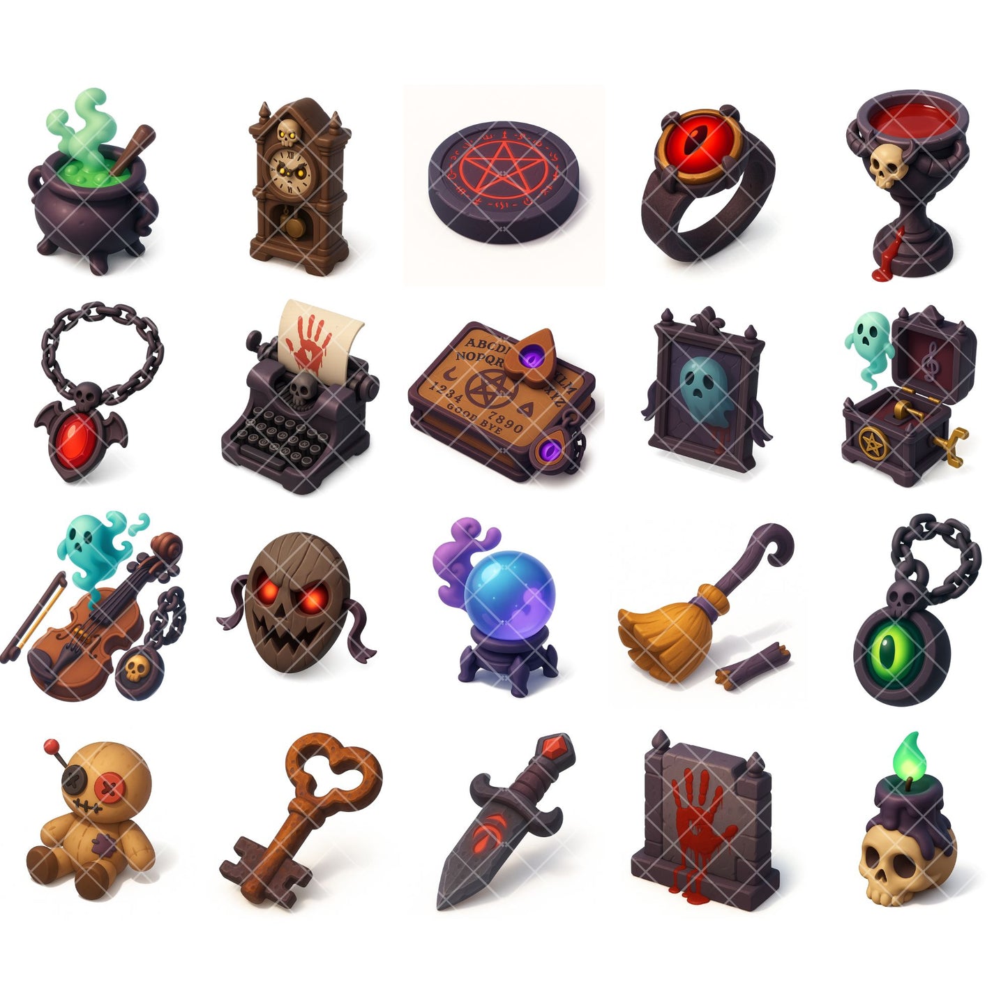 Haunted Objects 3D Clipart – Cursed Relics & Gothic PNG | Halloween Horror, Dark Fantasy Art (60 Files)