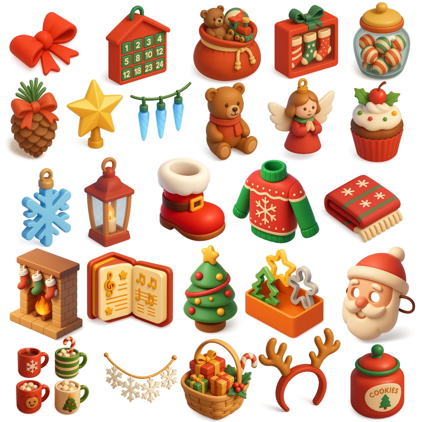 Christmas & Holiday 3D Clipart – 53 PNG Santa, Winter Decor & Festive Illustrations